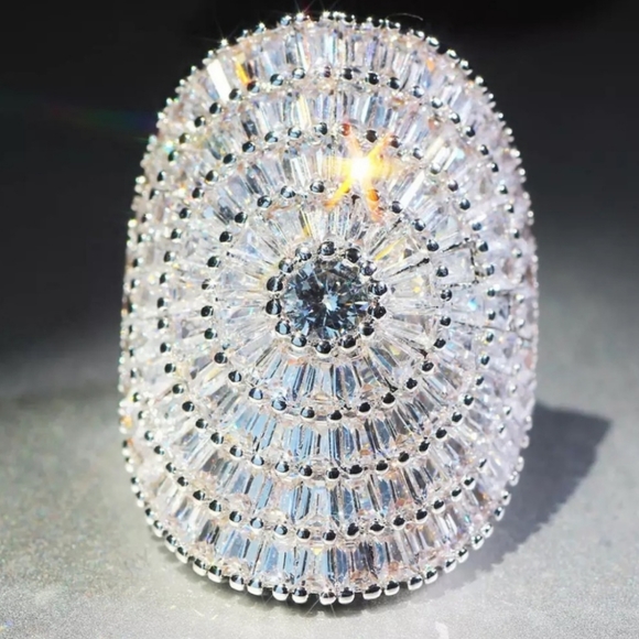 🍁🍂New 🎃21 CT 925 Silver Princess Cut Diamonds Ring - Picture 2 of 6